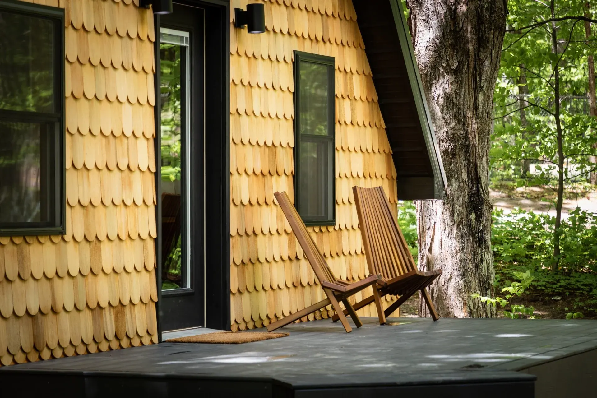 Beautifully styled interior space at Roost A-Frame in Lake Ann, Michigan